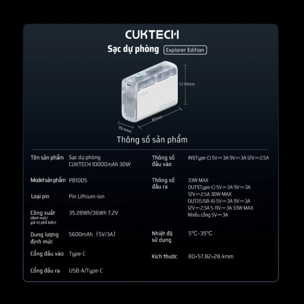 Pin sạc Dự Phòng 10000mAh CUKTECH PB100S - Ảnh 5